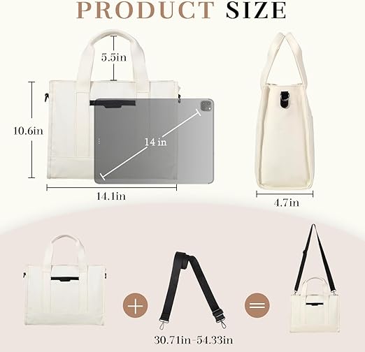 Chase Chic Canvas Tote Bag with Zipper for Women, Multi Pocket Shoulder Crossbody Handbag Bag with Compartments for Work