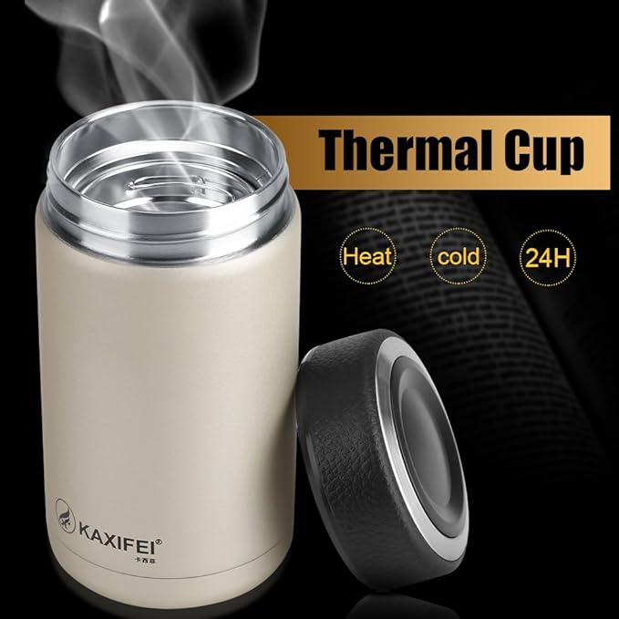 380ML Thermal Cup, Stainless Steel Vacuum Thermal Insulated Travel Mug Bottle Flask Coffee Cup Temperature Retaining up to 10 hours (Champagne)