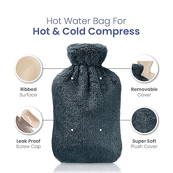 HomeDepo Hot Water Bottle with Cover, 2L Hot Water Bag for Hot and Cold Compress, Feet and Hand Warmer, PVC Water Bottle for Hands, Back, Neck, Shoulders, Muscle Pain (GreyGreen (SedonaSage))