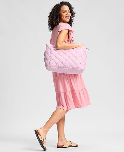 Tote Bag for Women, Lightweight Puffer Tote Work Bags with Compartments for Travel, Quilted Shoulder Bag with Zipper