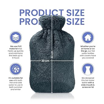 HomeDepo Hot Water Bottle with Cover, 2L Hot Water Bag for Hot and Cold Compress, Feet and Hand Warmer, PVC Water Bottle for Hands, Back, Neck, Shoulders, Muscle Pain (GreyGreen (SedonaSage))