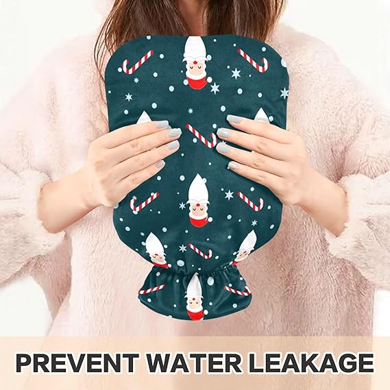 Kigai Christmas Santa Claus Hot Water Bottle, 1L Transparent Hot Water Bag Washable Heat Resistant Water Bottle with Soft Plush Cover for Menstrual Cramps Neck and Shoulder Pain Relief