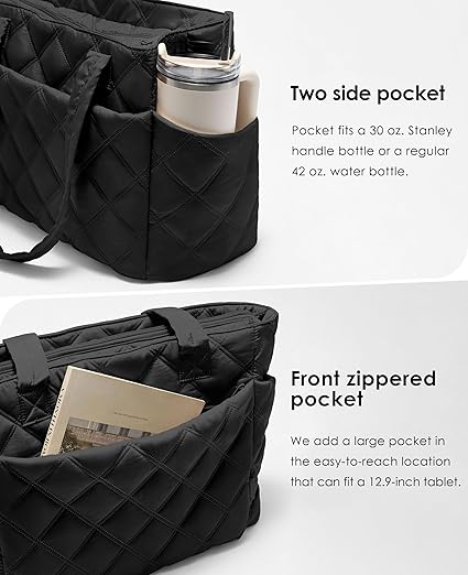 Chase Chic Canvas Tote Bag with Zipper for Women, Multi Pocket Shoulder Crossbody Handbag Bag with Compartments for Work