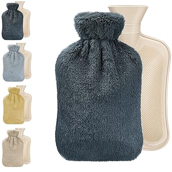 HomeDepo Hot Water Bottle with Cover, 2L Hot Water Bag for Hot and Cold Compress, Feet and Hand Warmer, PVC Water Bottle for Hands, Back, Neck, Shoulders, Muscle Pain (GreyGreen (SedonaSage))